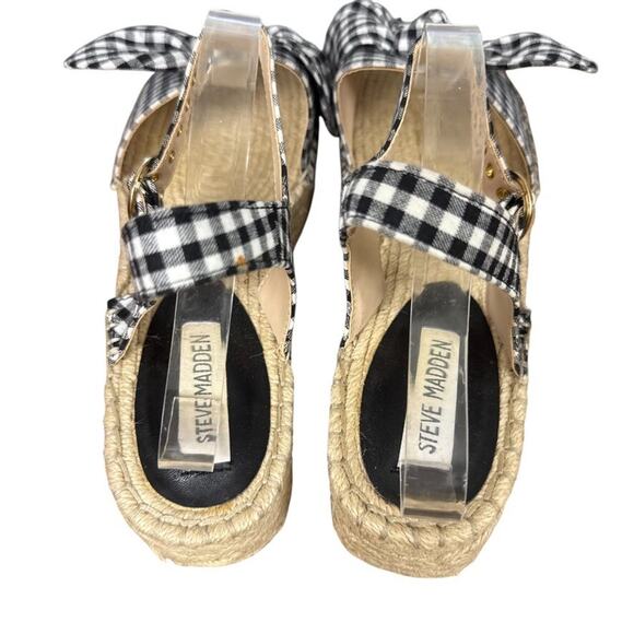 Steve Madden Union Black Gingham Plaid Platform Wedge Espadrille Sandals sz 10 - Picture 11 of 16